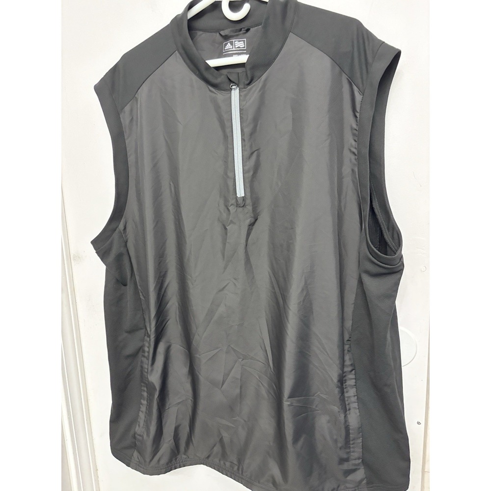 Adidas M Black Men's Windbreaker Sleeveless 1/4 Zip Lined Zipper Pockets 54x32